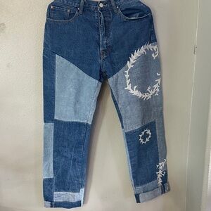 ADORABLE Denim jeans with embroidery and patchwork. 31 waist and 30 inseam.
